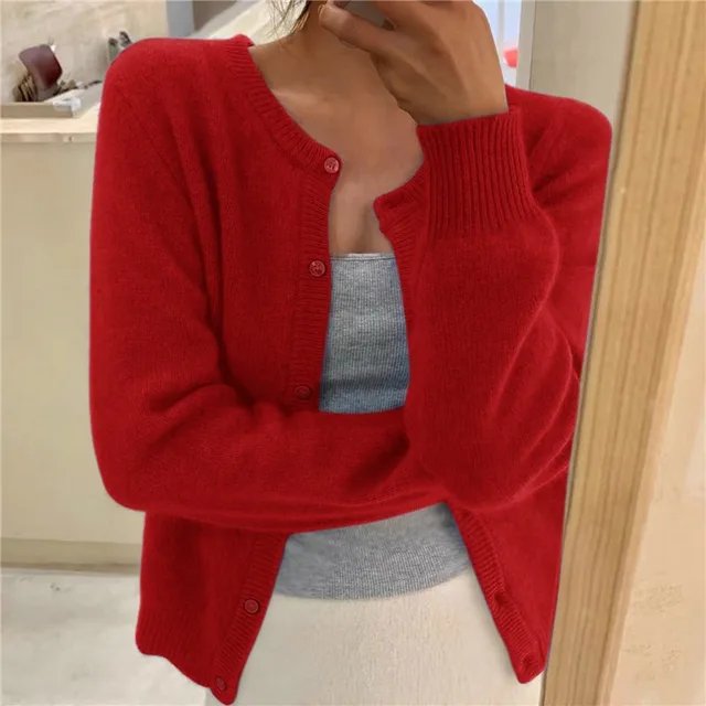 Lavisa - Women's Soft Knit Button-Front Round Neck Cardigan