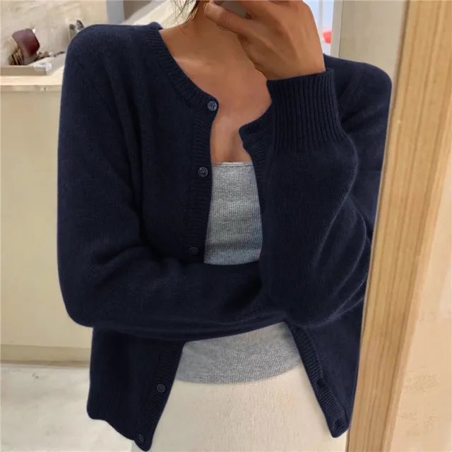 Lavisa - Women's Soft Knit Button-Front Round Neck Cardigan