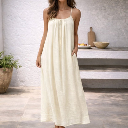 Women's Spaghetti Strap Loose-Fit Linen Maxi Dress Pockets - Variant Style 12 | Lavisa