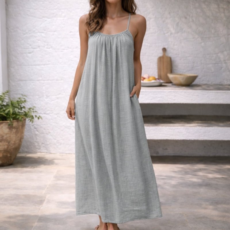 Women's Spaghetti Strap Loose-Fit Linen Maxi Dress Pockets - Variant Style 14 | Lavisa