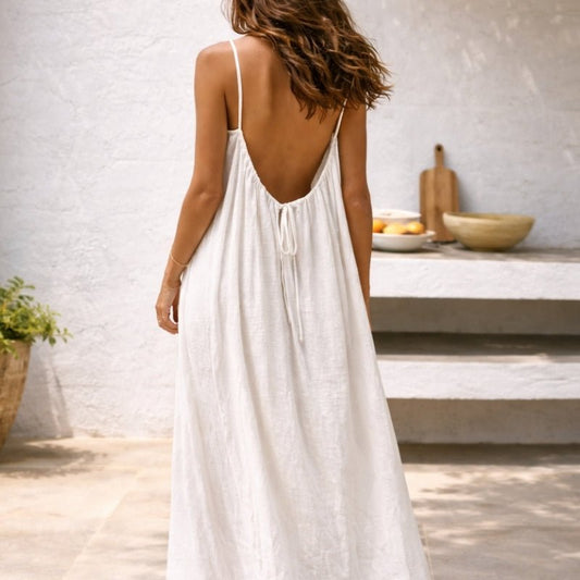 Lavisa - Women's Spaghetti Strap Loose-Fit Linen Maxi Dress Pockets