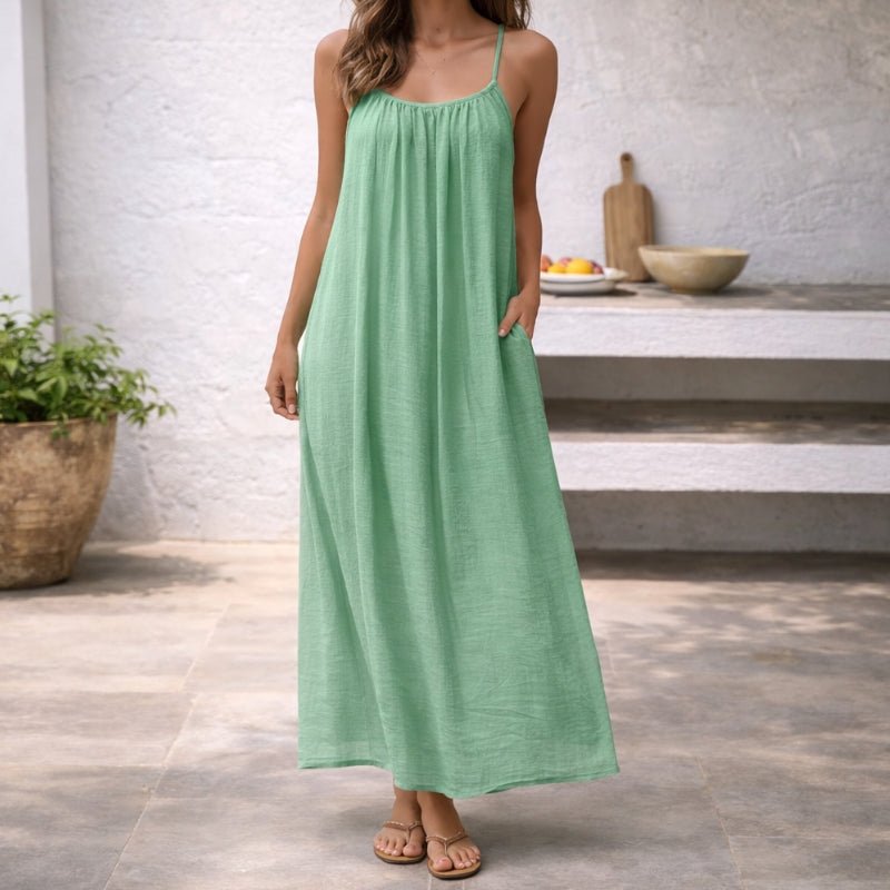 Women's Spaghetti Strap Loose-Fit Linen Maxi Dress Pockets - Variant Style 8 | Lavisa