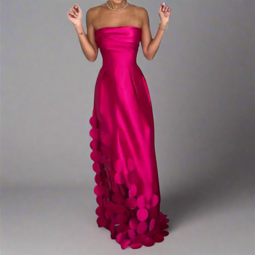 Women's Strapless Fitted Bodice Circular-Hem Maxi Evening Dress - Front View | Lavisa
