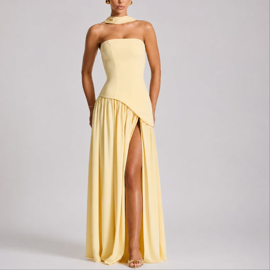 Lavisa - Women's Strapless Open-Back Split-Skirt Fall Wedding Guest Maxi Dress