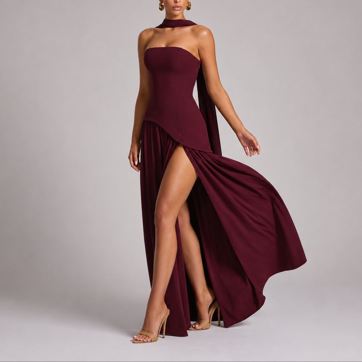 Women's Strapless Open-Back Split-Skirt Fall Wedding Guest Maxi Dress - Variant Style 10 | Lavisa