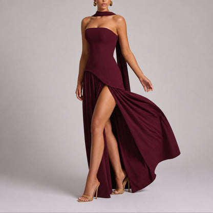 Women's Strapless Open-Back Split-Skirt Fall Wedding Guest Maxi Dress - Variant Style 10 | Lavisa