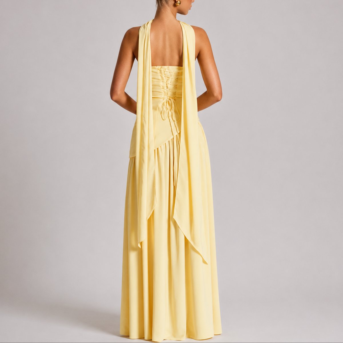 Women's Strapless Open-Back Split-Skirt Fall Wedding Guest Maxi Dress - Side Angle | Lavisa