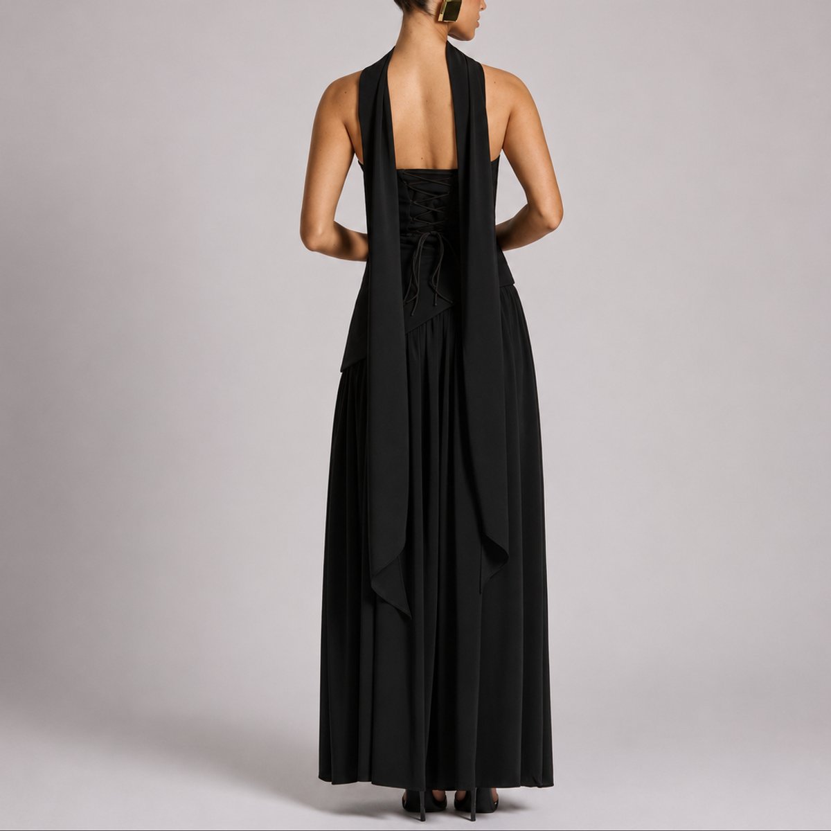 Women's Strapless Open-Back Split-Skirt Fall Wedding Guest Maxi Dress - Close-Up Texture & Detail | Lavisa