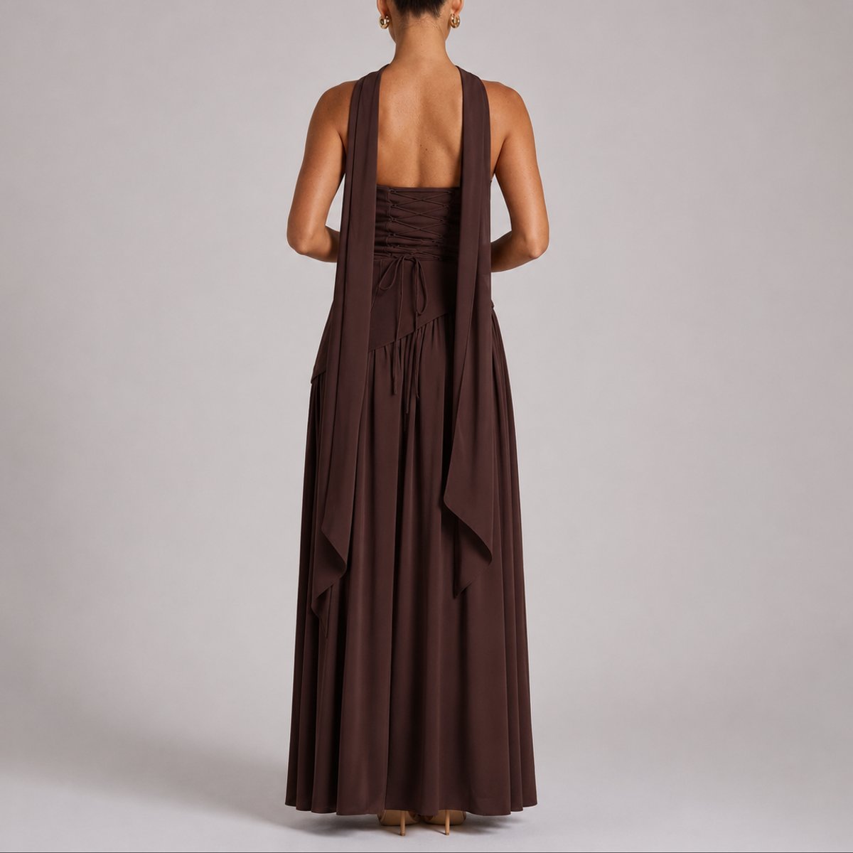 Women's Strapless Open-Back Split-Skirt Fall Wedding Guest Maxi Dress - Lifestyle & Model Angle | Lavisa