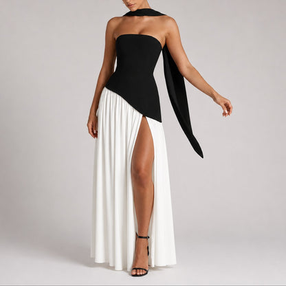 Women's Strapless Open-Back Split-Skirt Fall Wedding Guest Maxi Dress - Variant Angle | Lavisa