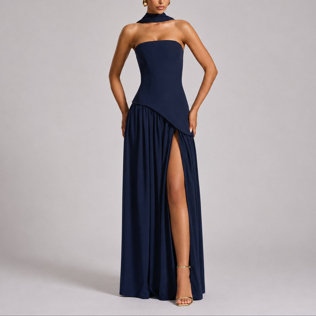 Women's Strapless Open-Back Split-Skirt Fall Wedding Guest Maxi Dress - Variant Style 8 | Lavisa