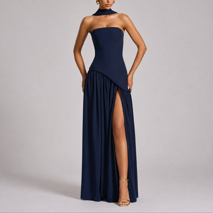 Women's Strapless Open-Back Split-Skirt Fall Wedding Guest Maxi Dress - Variant Style 8 | Lavisa