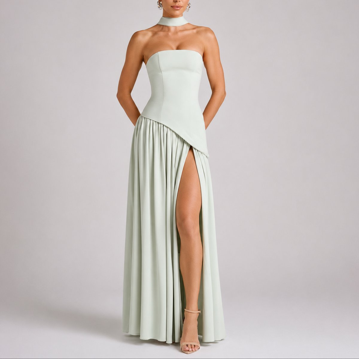 Women's Strapless Open-Back Split-Skirt Fall Wedding Guest Maxi Dress - Variant Style 9 | Lavisa