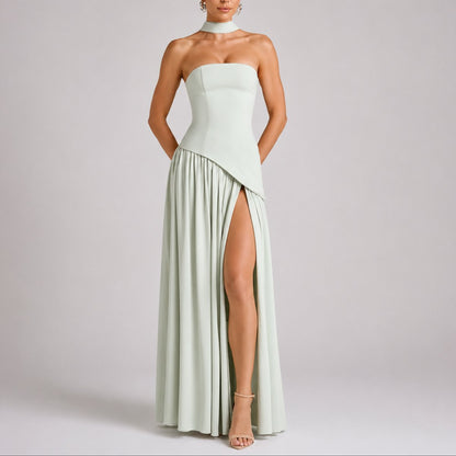 Women's Strapless Open-Back Split-Skirt Fall Wedding Guest Maxi Dress - Variant Style 9 | Lavisa