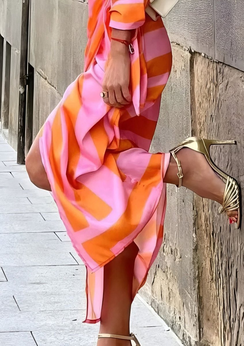 Striped Wrap Midi Long Sleeve Dress - Side Angle | Lavisa