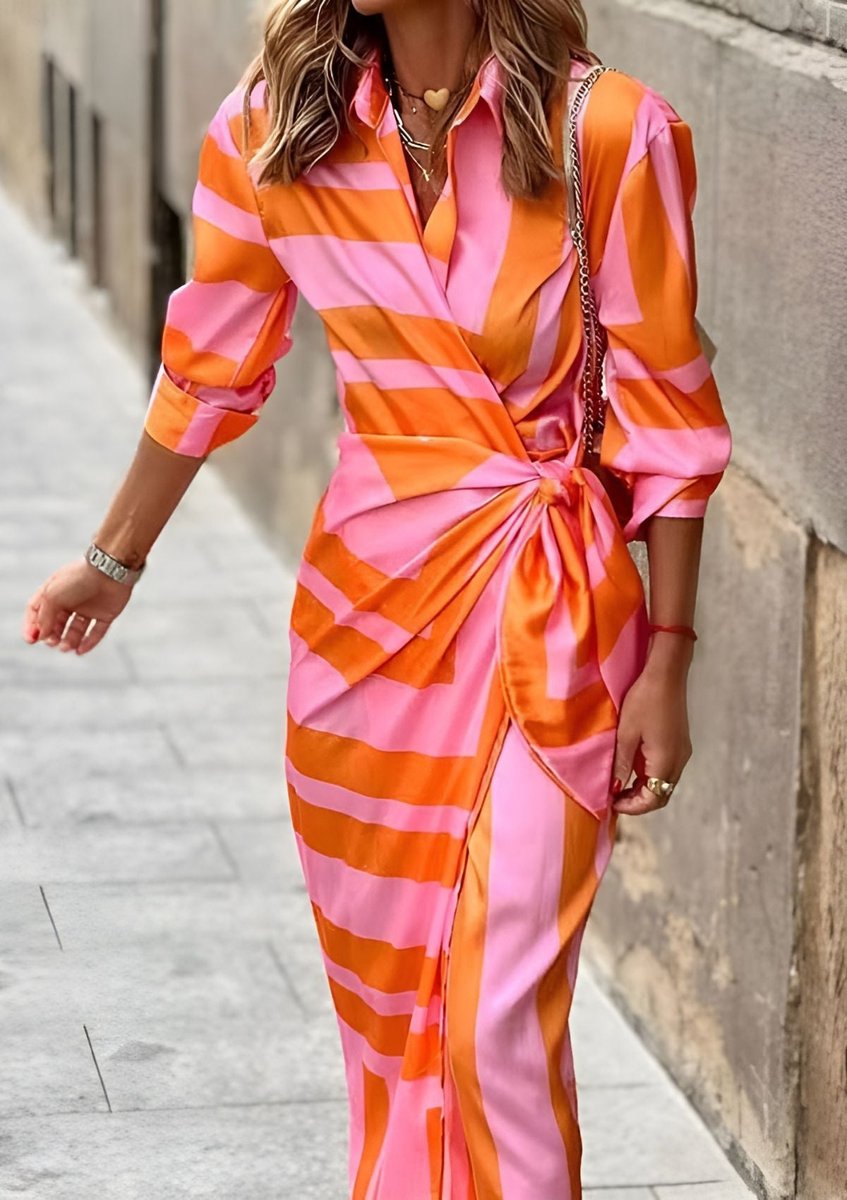 Striped Wrap Midi Long Sleeve Dress - Variant Style 8 | Lavisa