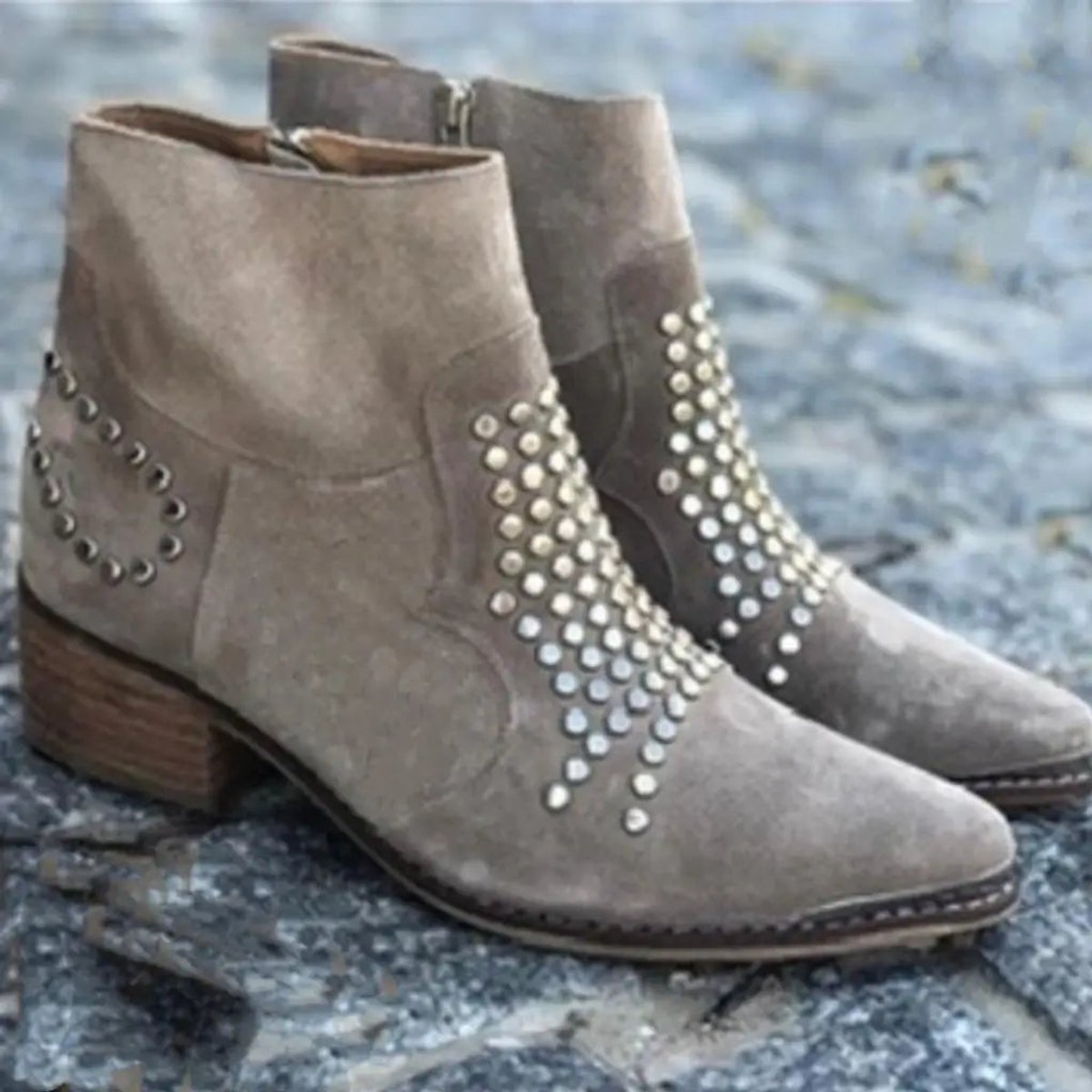 Women's Studded Pointed-Toe Block-Heel Ankle Boots - Back View | Lavisa