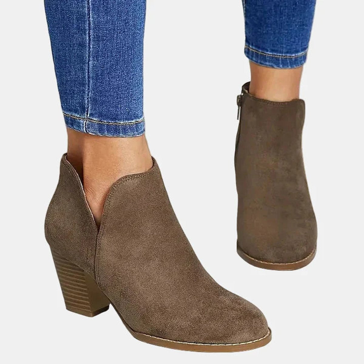 Women's Block-Heel Side-Zip Ankle Boots - Side Angle | Lavisa