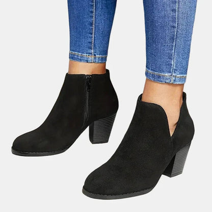 Women's Block-Heel Side-Zip Ankle Boots - Sole & Material View | Lavisa