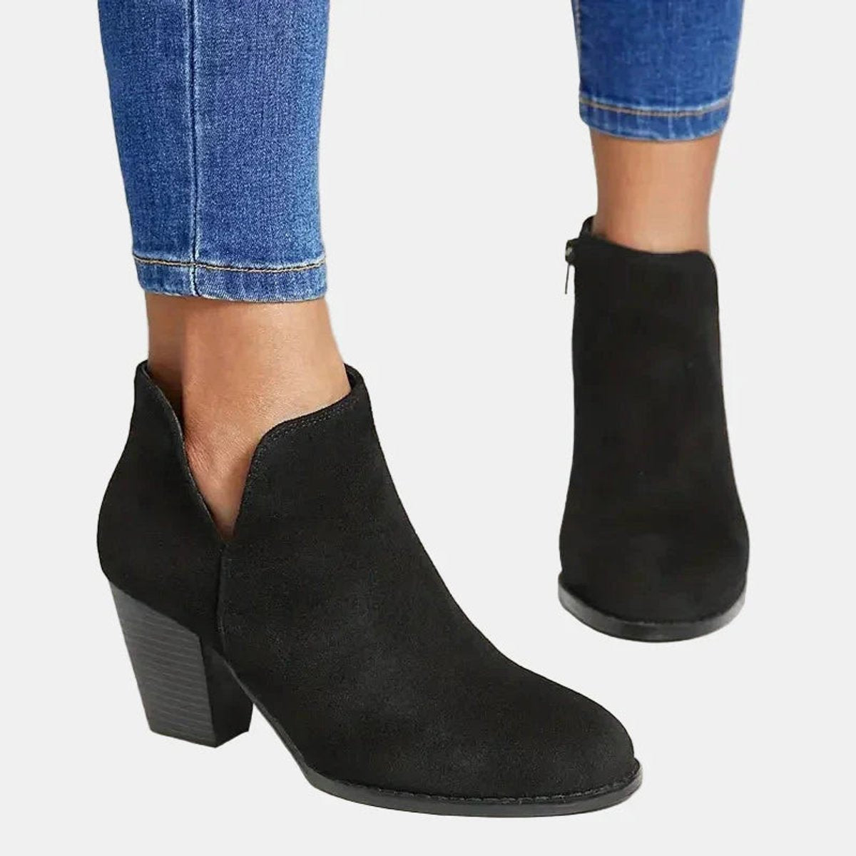 Women's Block-Heel Side-Zip Ankle Boots - Lifestyle & Model Angle | Lavisa