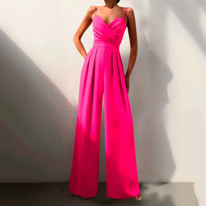Women's Sweetheart Neck Spaghetti Strap Wide Leg Pants Jumpsuit - Side Angle | Lavisa