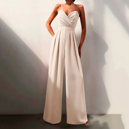 Women's Sweetheart Neck Spaghetti Strap Wide Leg Pants Jumpsuit - Sole & Material View | Lavisa