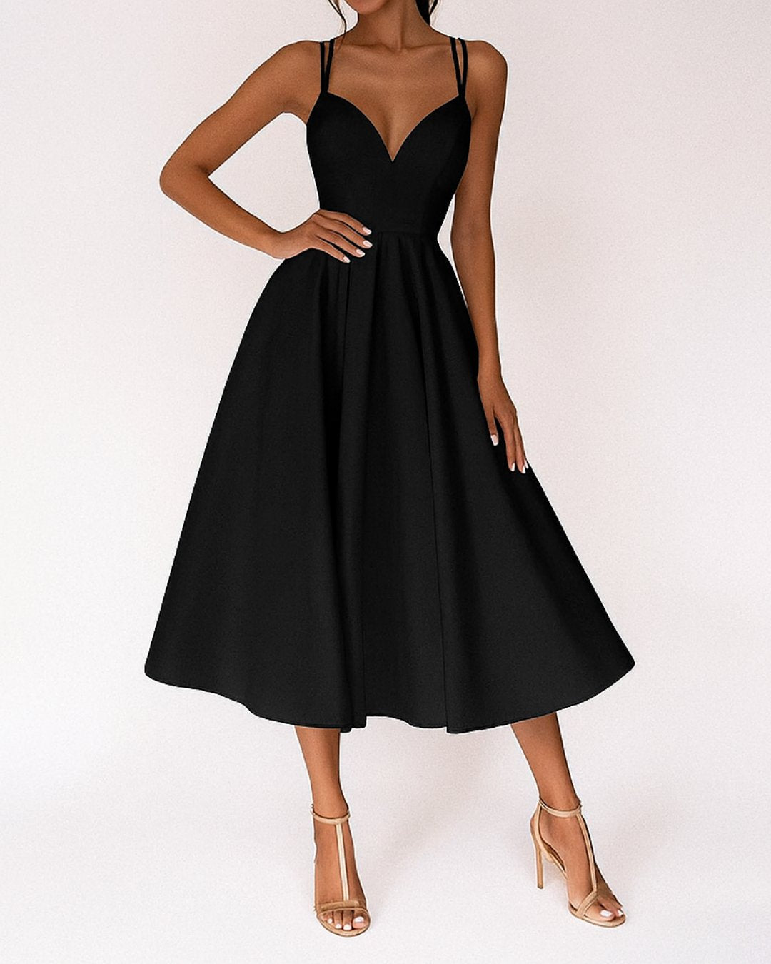 Women's Sweetheart Strappy Midi Dress - Close-Up Texture & Detail | Lavisa