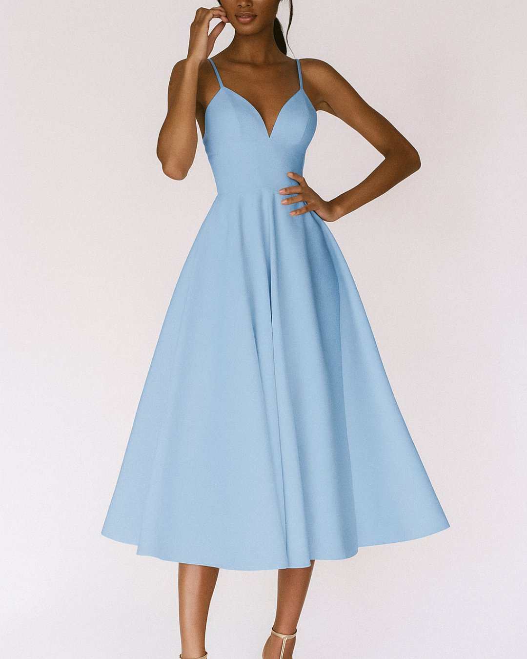 Women's Sweetheart Strappy Midi Dress - Sole & Material View | Lavisa