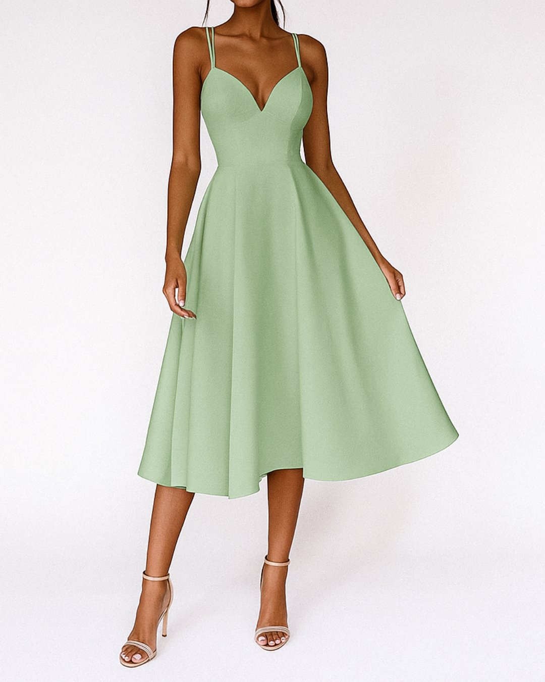 Women's Sweetheart Strappy Midi Dress - Lifestyle & Model Angle | Lavisa