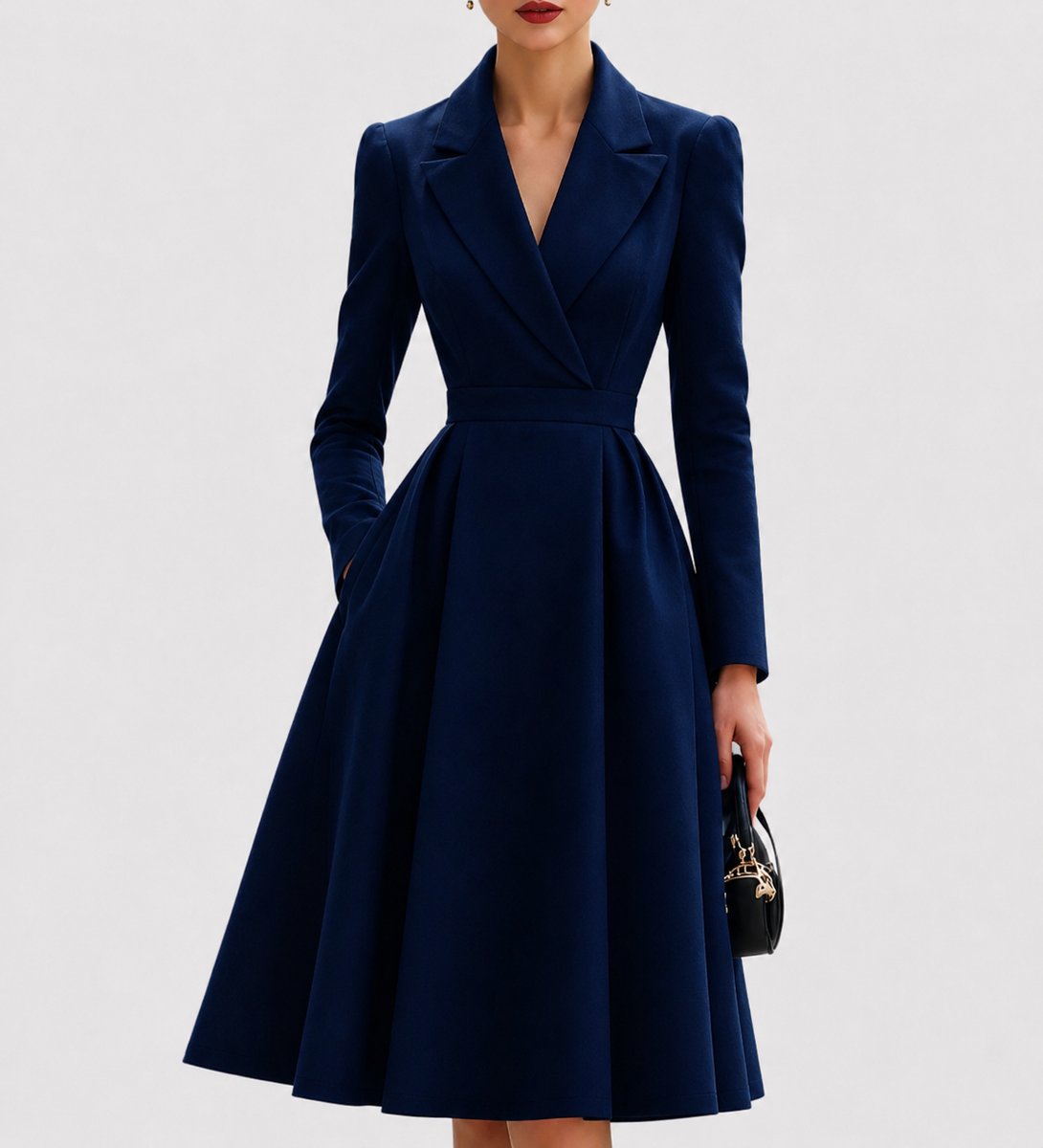 Lavisa - Women's Tailored Long-Sleeve Coat Formal Dresses Midi