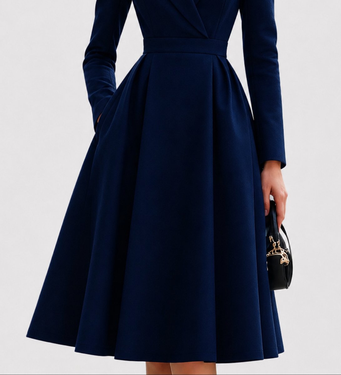 Lavisa - Women's Tailored Long-Sleeve Coat Formal Dresses Midi