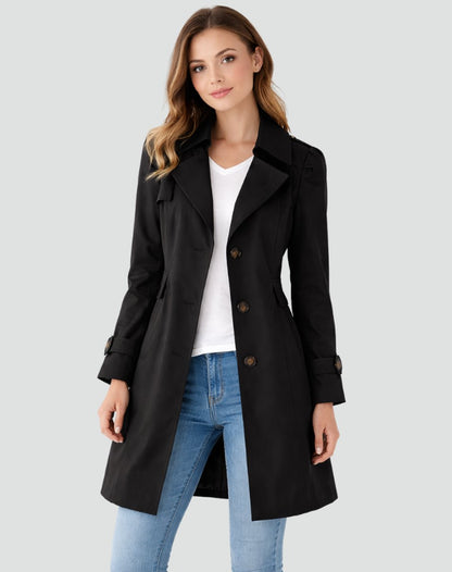 Lavisa - Women's Tailored Mid-Length Classic Lapel Trench Coat