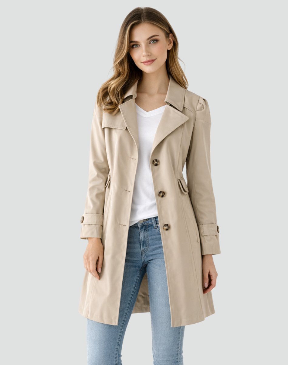 Lavisa - Women's Tailored Mid-Length Classic Lapel Trench Coat