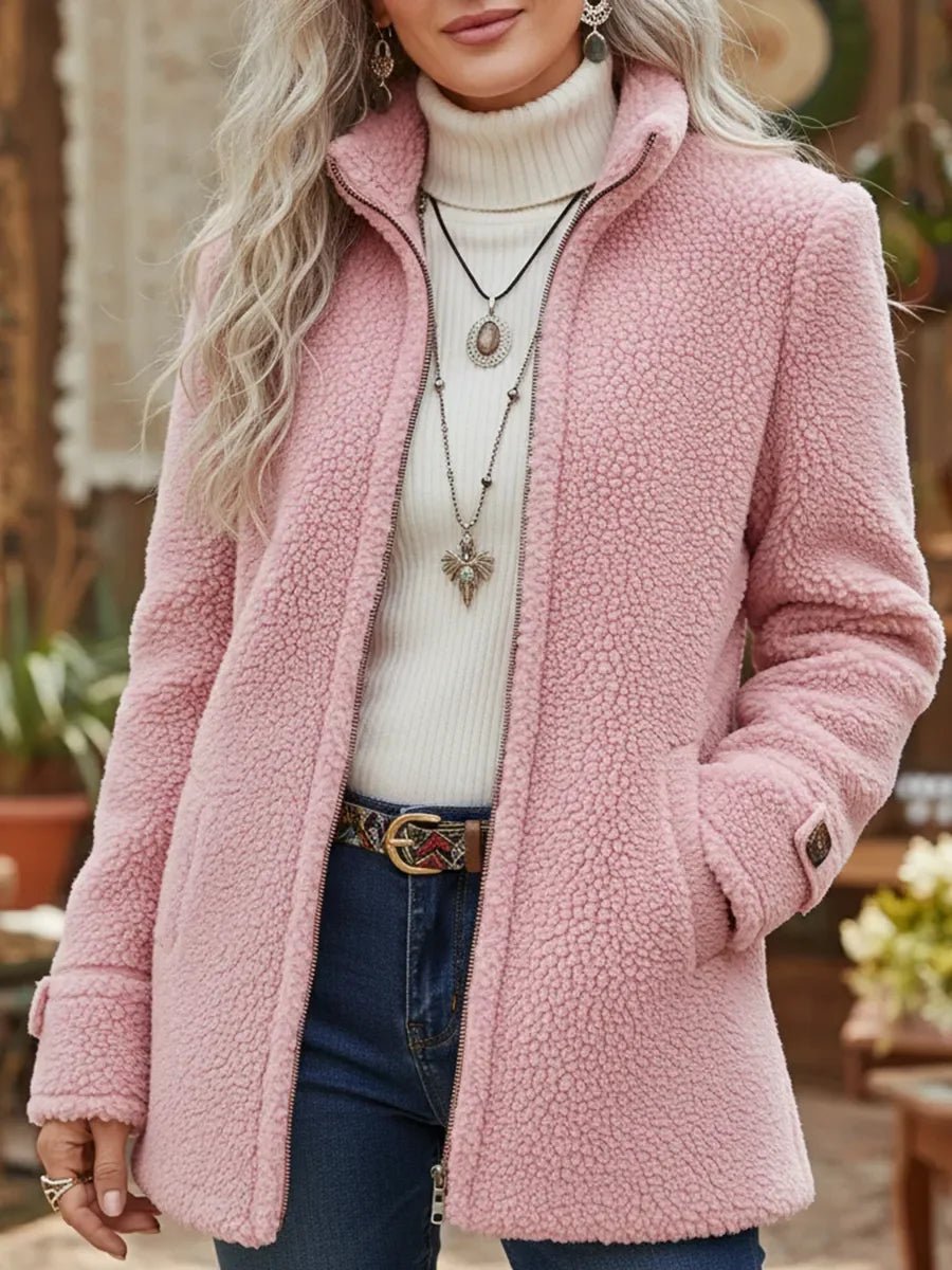Women's Teddy Fleece Zip-Up Jacket - Front View | Lavisa