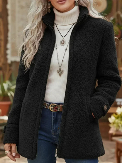 Women's Teddy Fleece Zip-Up Jacket - Close-Up Texture & Detail | Lavisa