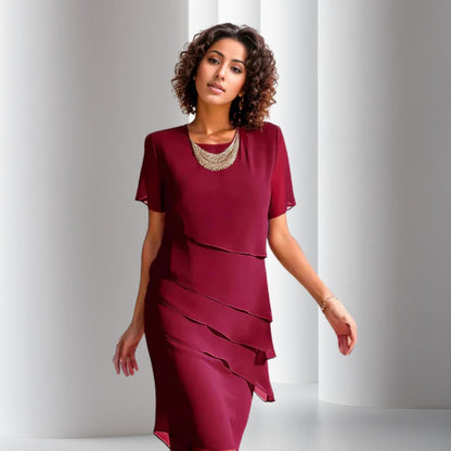 Women's Tiered Short-Sleeve Midi Cocktail Dress - Side Angle | Lavisa