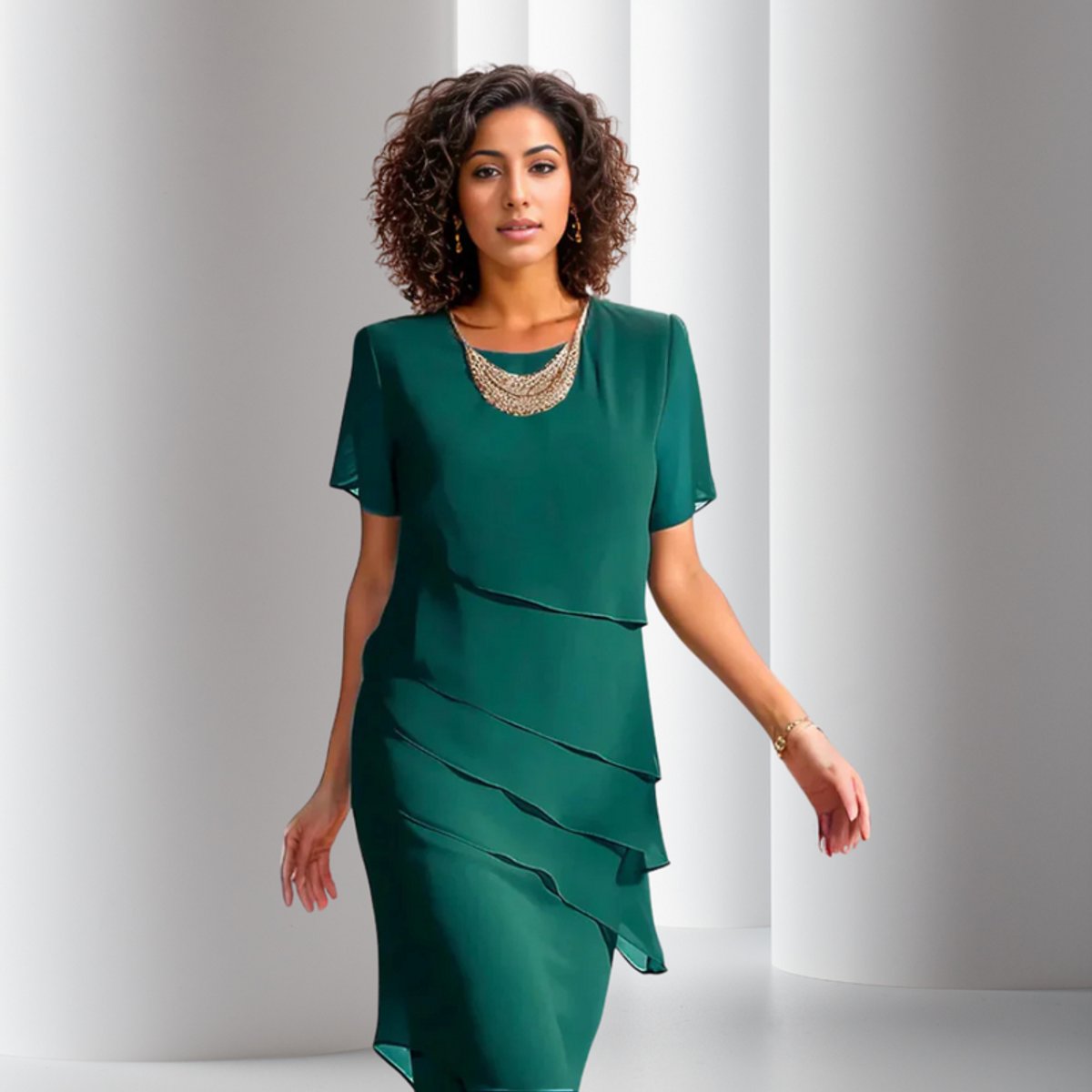Women's Tiered Short-Sleeve Midi Cocktail Dress - Back View | Lavisa