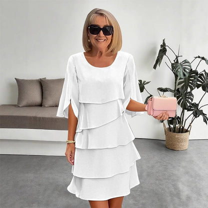 Tiered Ruffle-Sleeve Layered Midi Dress - Lifestyle & Model Angle | Lavisa