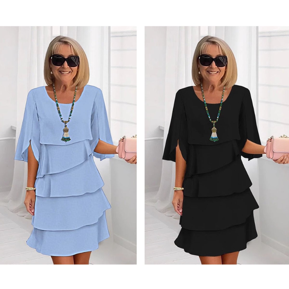 Tiered Ruffle-Sleeve Layered Midi Dress - Variant Style 10 | Lavisa