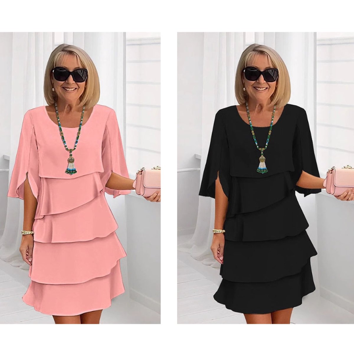 Tiered Ruffle-Sleeve Layered Midi Dress - Variant Style 11 | Lavisa