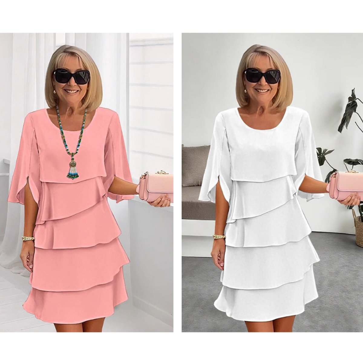Tiered Ruffle-Sleeve Layered Midi Dress - Variant Style 12 | Lavisa