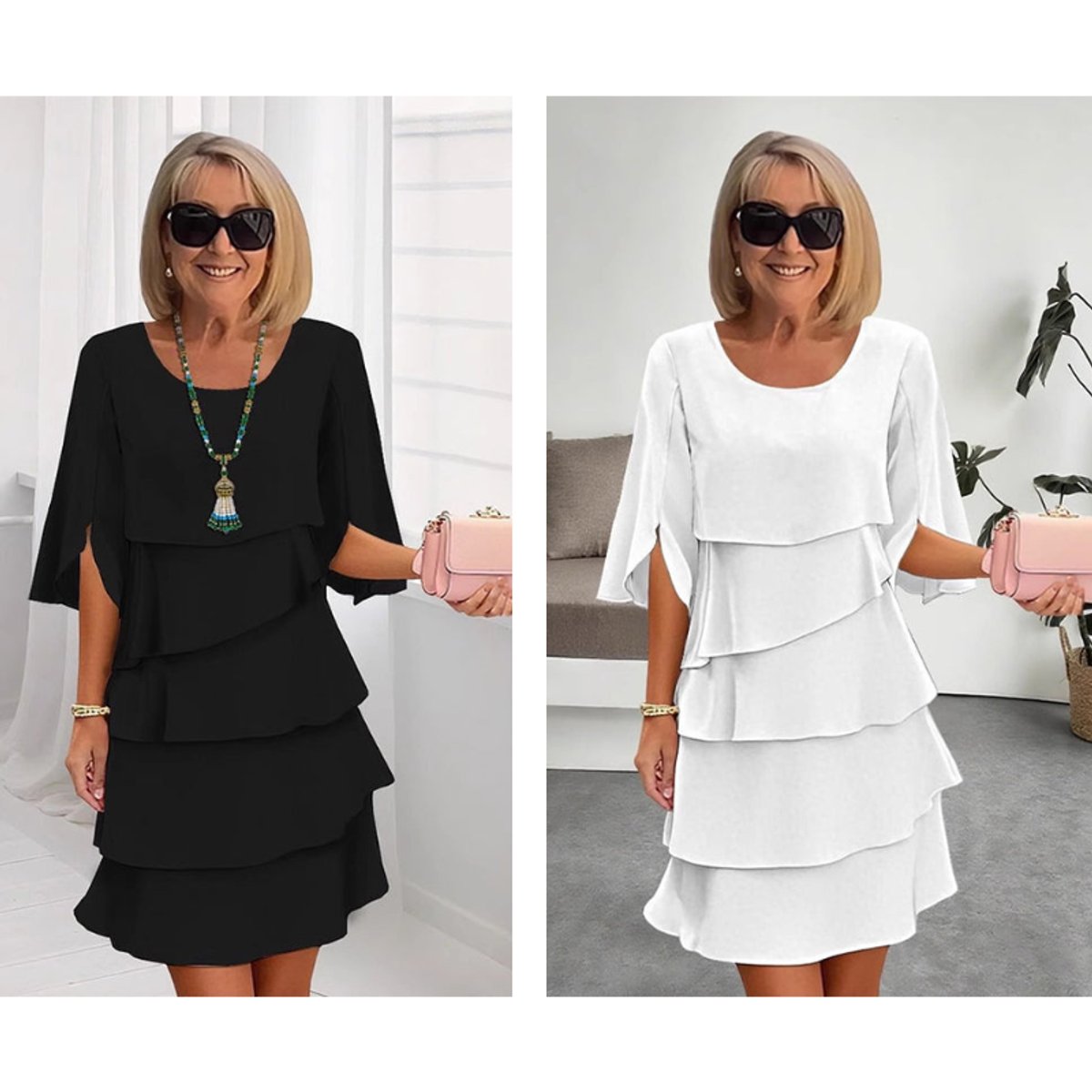 Tiered Ruffle-Sleeve Layered Midi Dress - Variant Style 13 | Lavisa