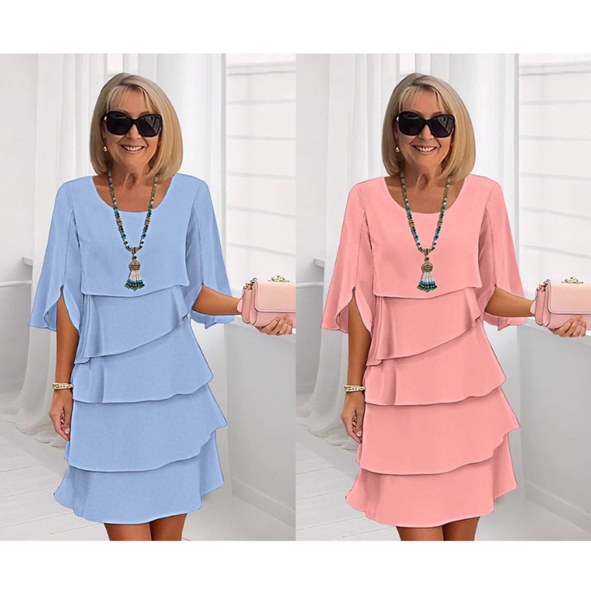 Tiered Ruffle-Sleeve Layered Midi Dress - Variant Style 14 | Lavisa