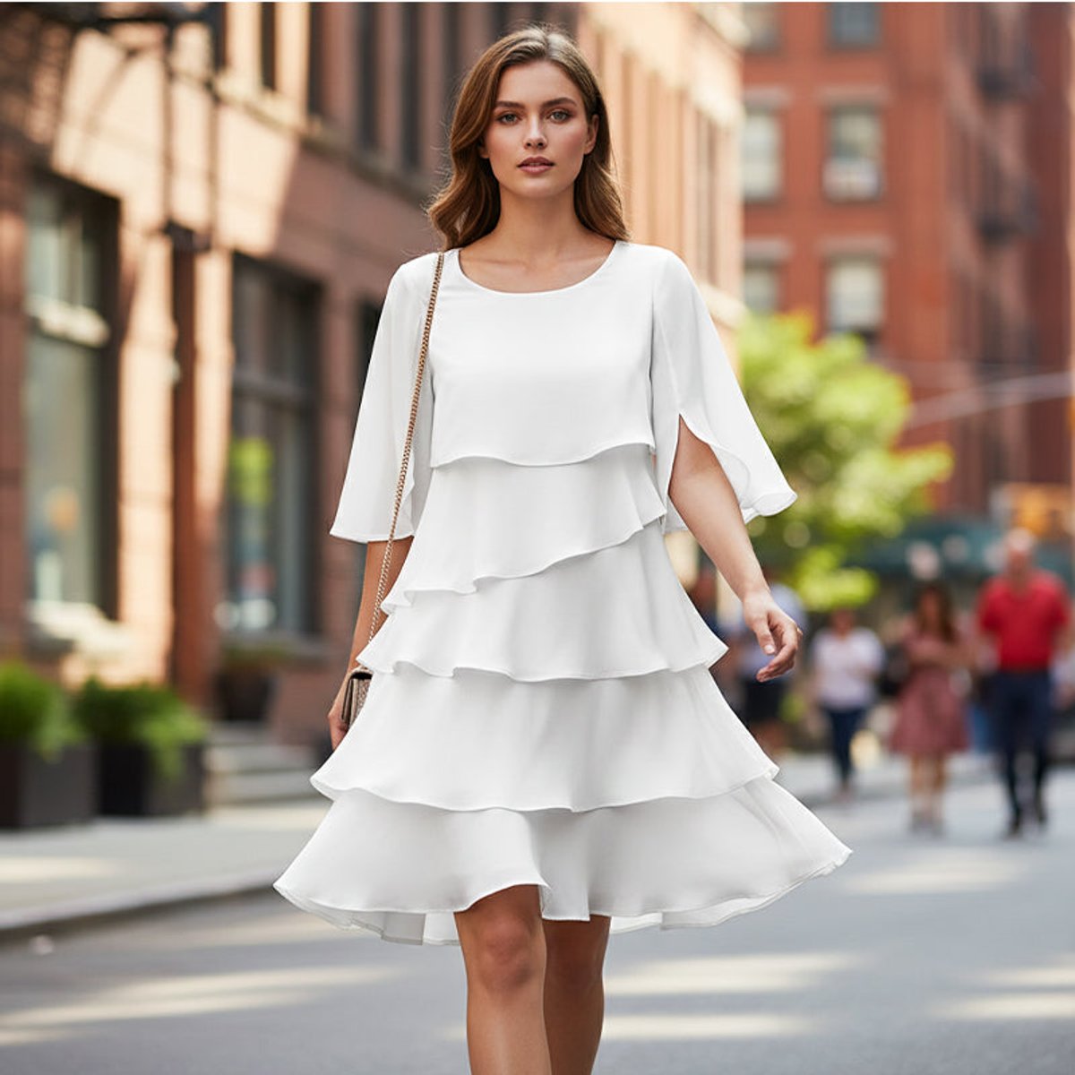 Tiered Ruffle-Sleeve Layered Midi Dress - Side Angle | Lavisa