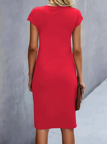 Women's Twist-Ruched Waist Cap Sleeve Bodycon Midi Dress - Variant Style 11 | Lavisa