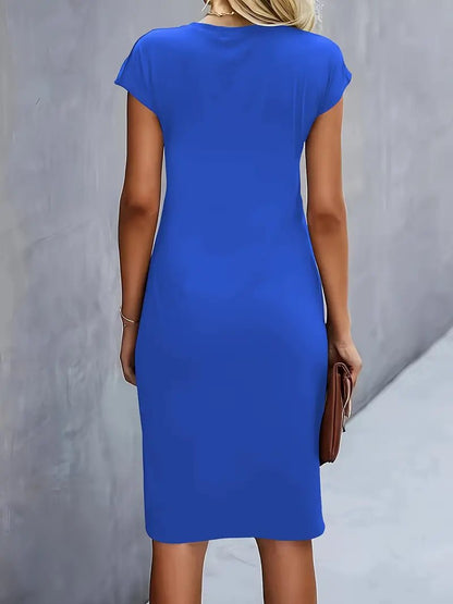 Women's Twist-Ruched Waist Cap Sleeve Bodycon Midi Dress - Variant Style 12 | Lavisa