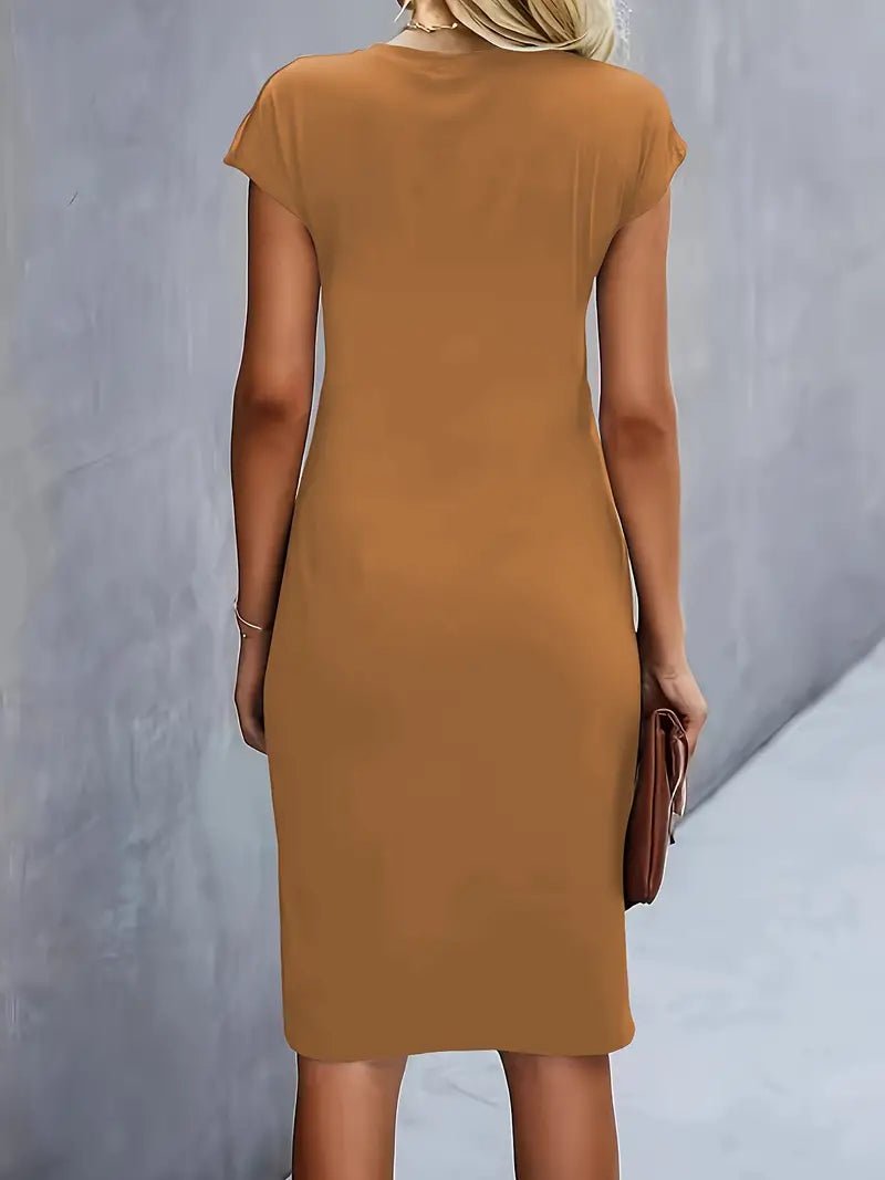 Women's Twist-Ruched Waist Cap Sleeve Bodycon Midi Dress - Variant Style 13 | Lavisa