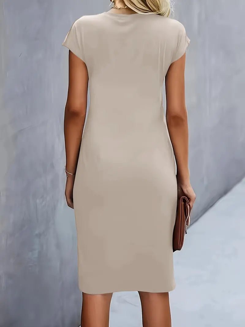 Women's Twist-Ruched Waist Cap Sleeve Bodycon Midi Dress - Variant Style 14 | Lavisa