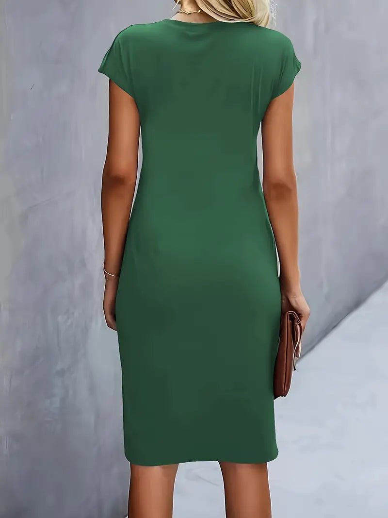 Women's Twist-Ruched Waist Cap Sleeve Bodycon Midi Dress - Variant Style 15 | Lavisa