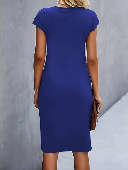 Women's Twist-Ruched Waist Cap Sleeve Bodycon Midi Dress - Variant Style 16 | Lavisa